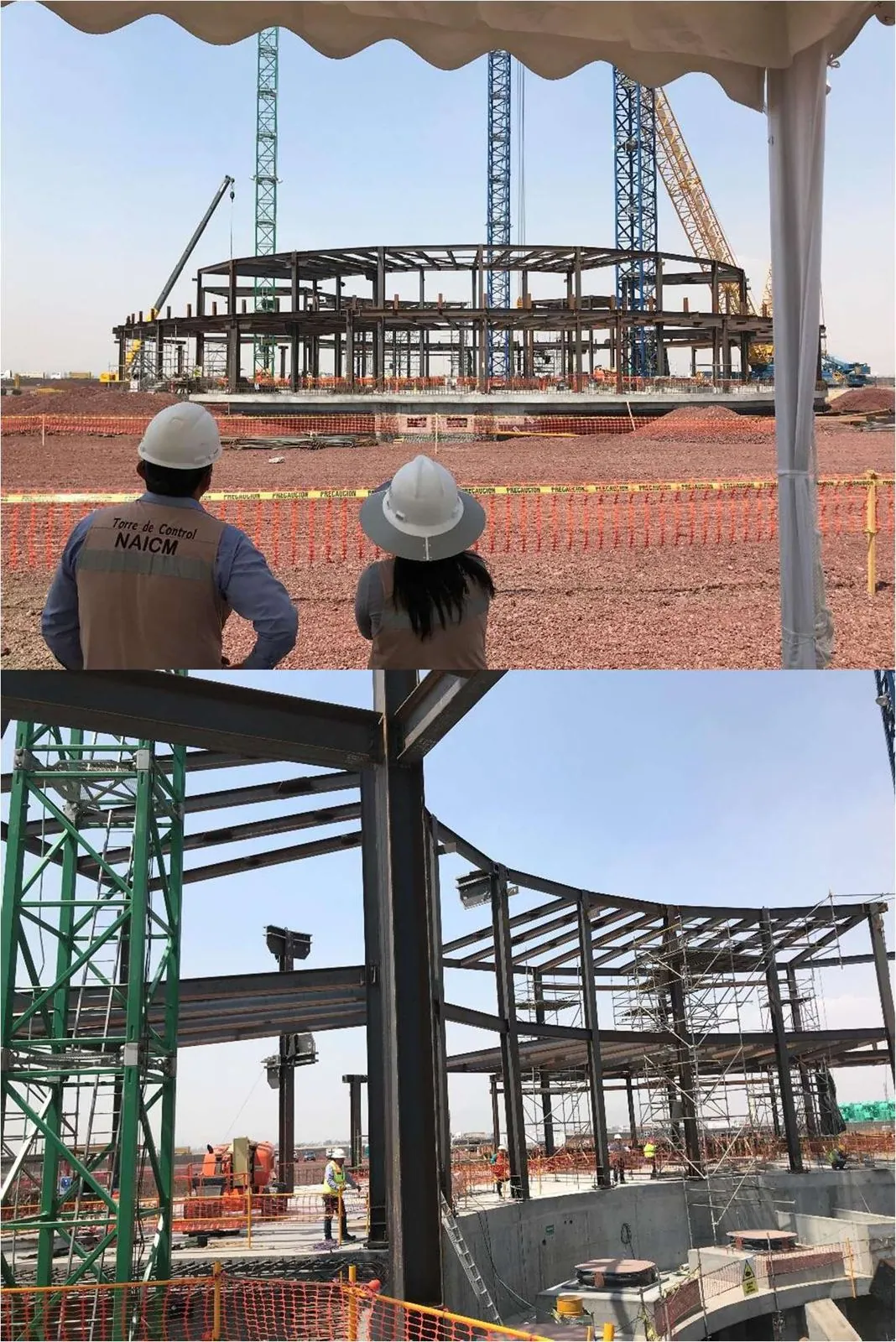 Estructura metálica del nuevo aeropuerto en Texcoco durante su montaje